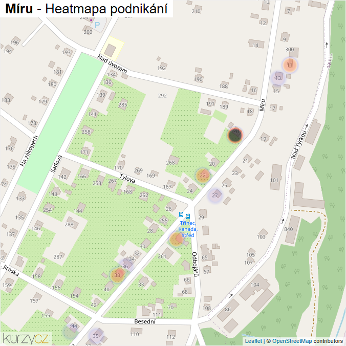 Mapa Míru - Firmy v ulici.