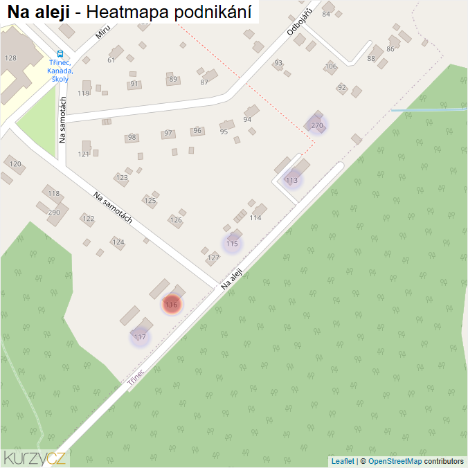 Mapa Na aleji - Firmy v ulici.