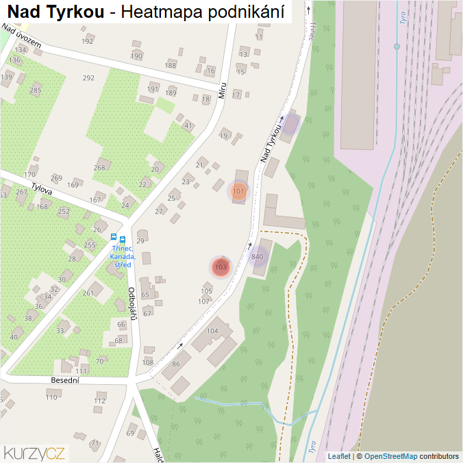 Mapa Nad Tyrkou - Firmy v ulici.
