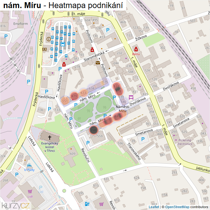 Mapa nám. Míru - Firmy v ulici.
