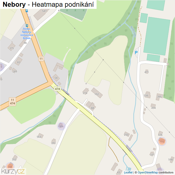 Mapa Nebory - Firmy v části obce.
