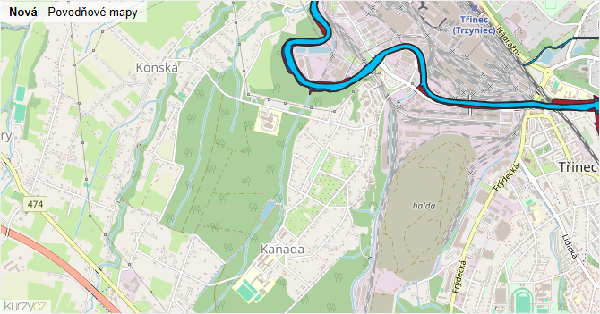 Nová - záplavové mapy stoleté vody