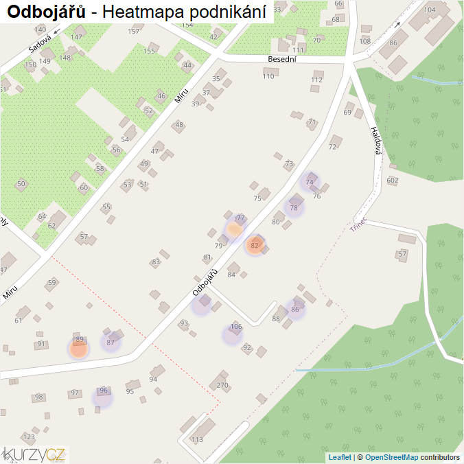 Mapa Odbojářů - Firmy v ulici.