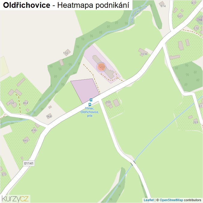 Mapa Oldřichovice - Firmy v části obce.