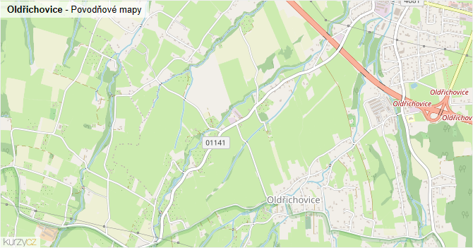 Oldřichovice - záplavové mapy stoleté vody