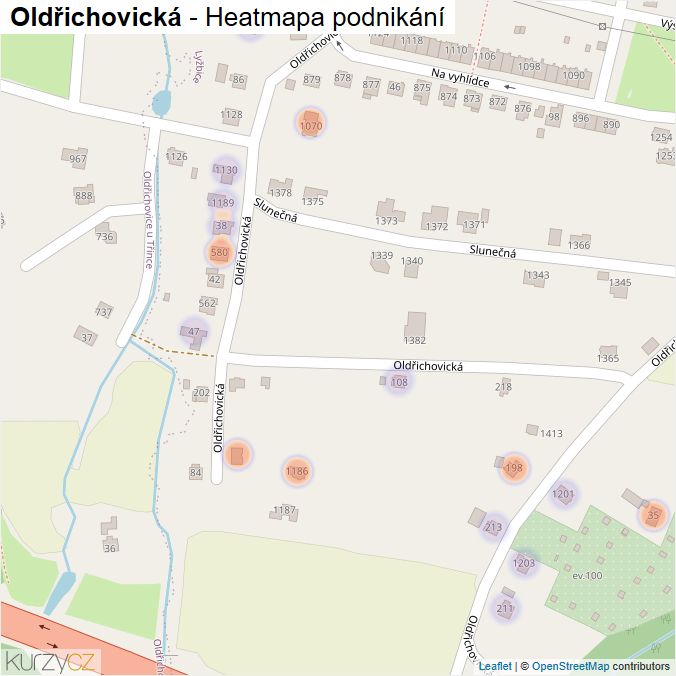 Mapa Oldřichovická - Firmy v ulici.