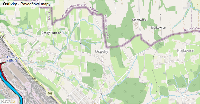Osůvky - záplavové mapy stoleté vody