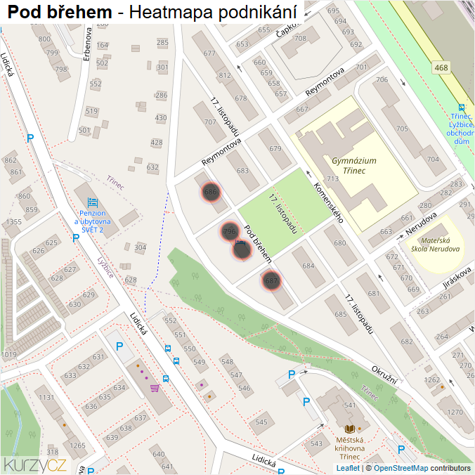 Mapa Pod břehem - Firmy v ulici.