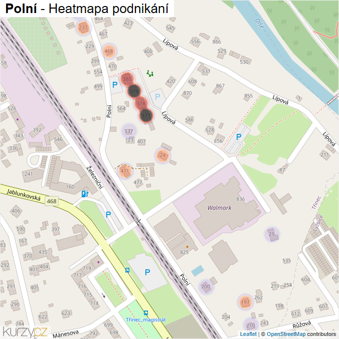 Mapa Polní - Firmy v ulici.