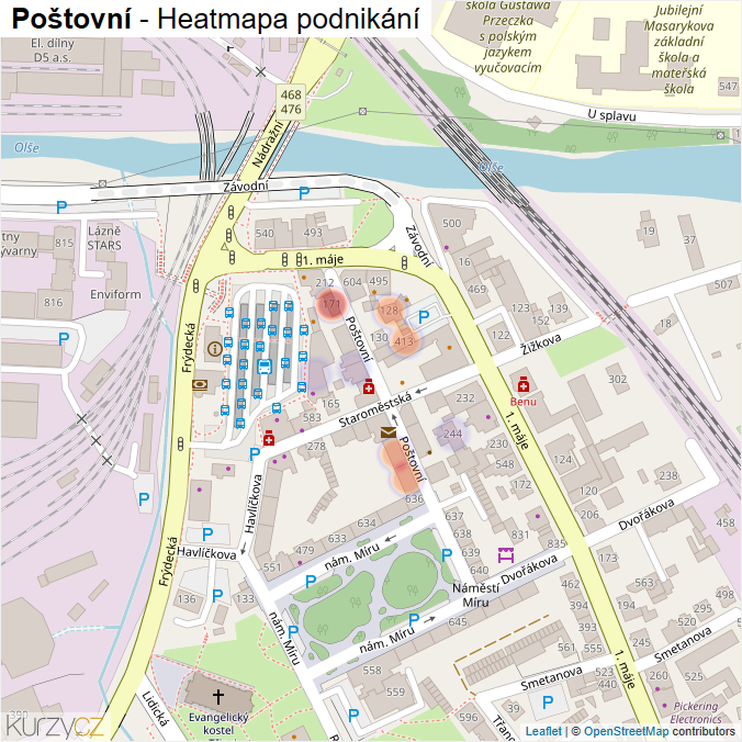 Mapa Poštovní - Firmy v ulici.
