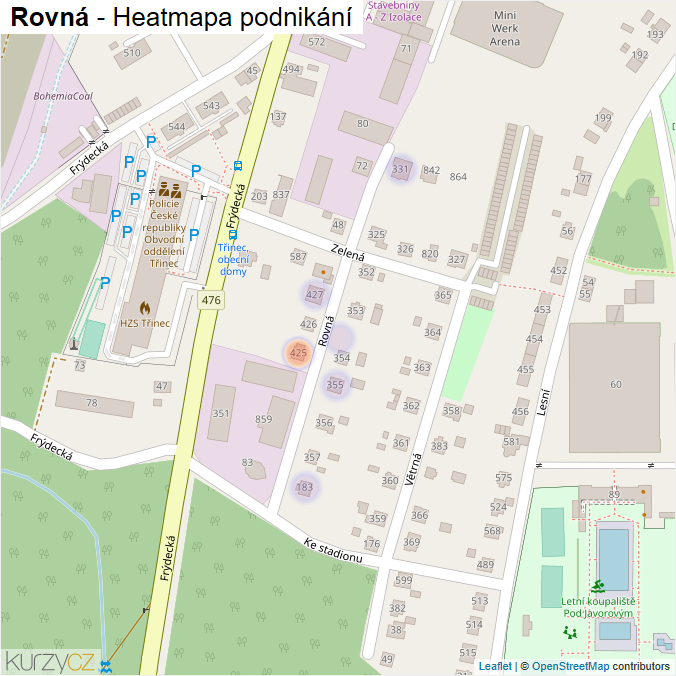 Mapa Rovná - Firmy v ulici.