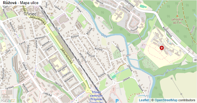 Růžová - mapa ulice
