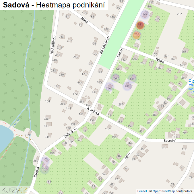 Mapa Sadová - Firmy v ulici.
