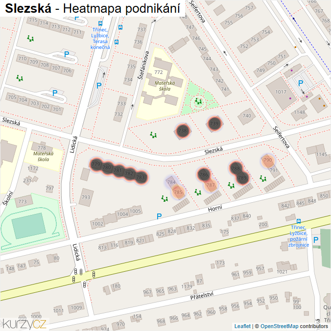 Mapa Slezská - Firmy v ulici.