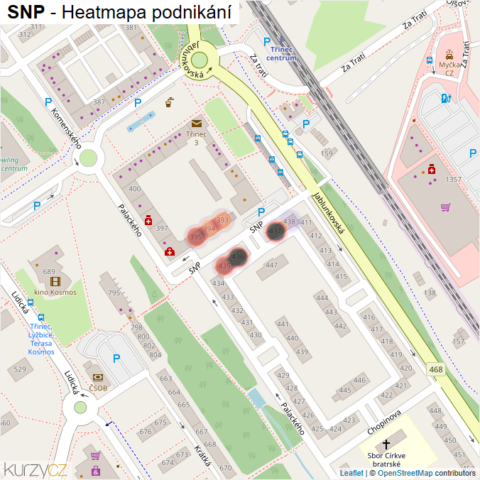 Mapa SNP - Firmy v ulici.
