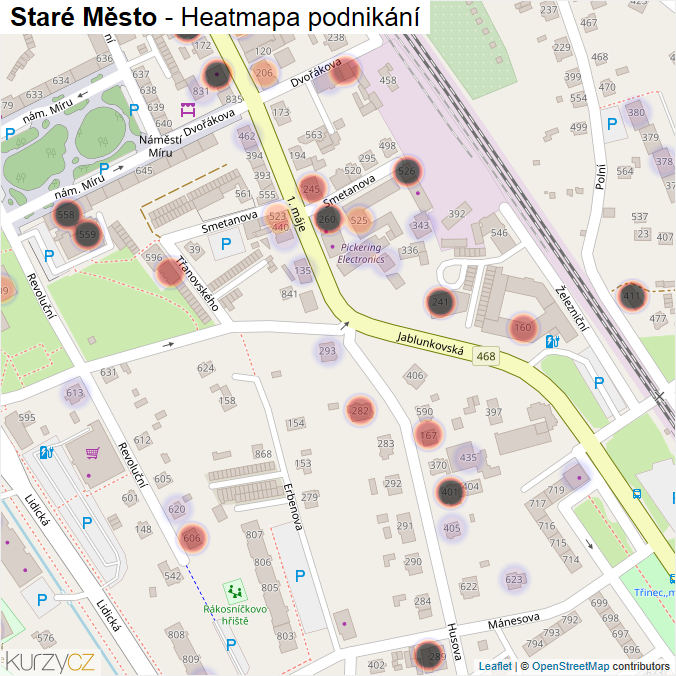Mapa Staré Město - Firmy v části obce.
