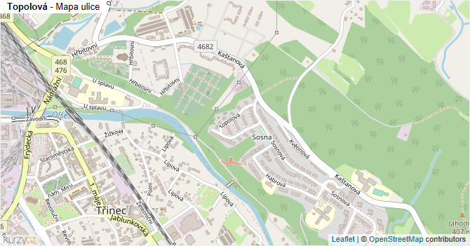 Topolová - mapa ulice