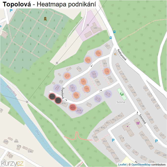 Mapa Topolová - Firmy v ulici.
