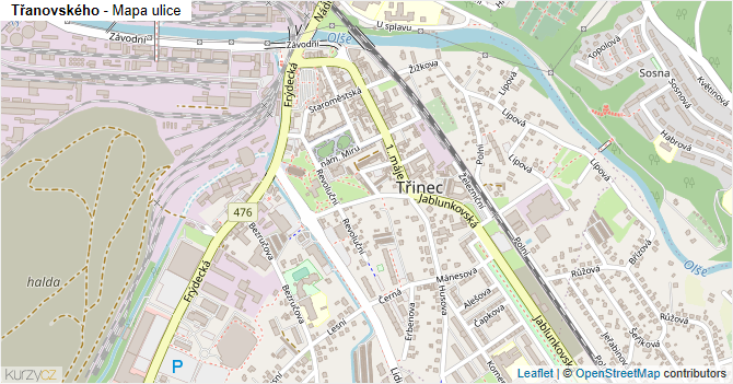 Třanovského - mapa ulice