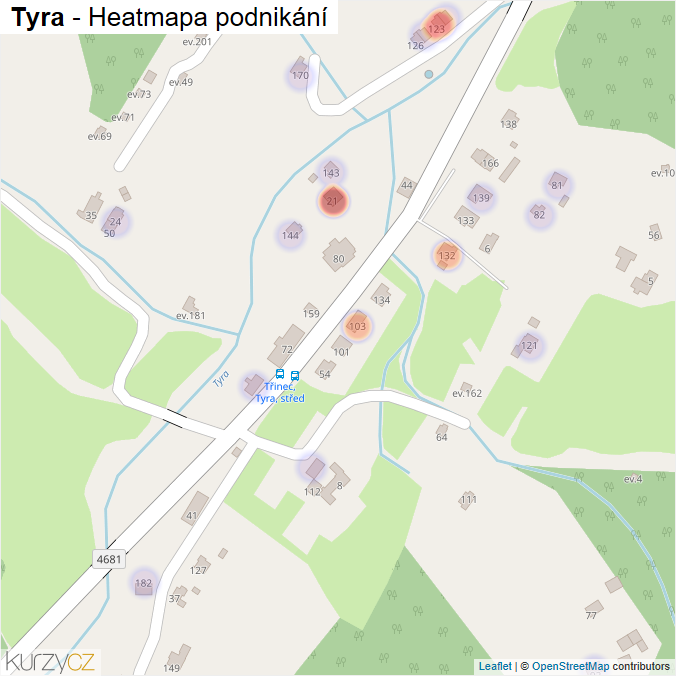 Mapa Tyra - Firmy v části obce.