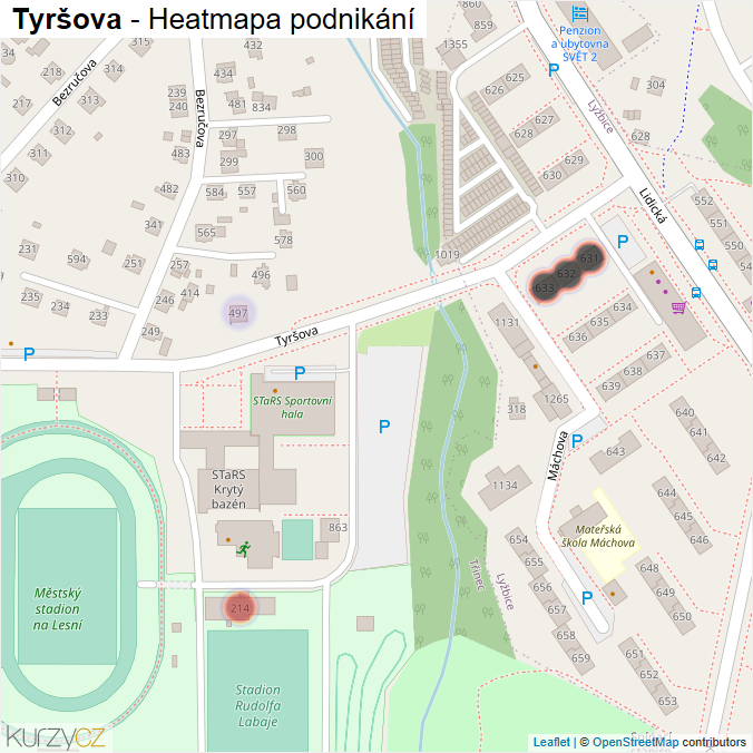 Mapa Tyršova - Firmy v ulici.