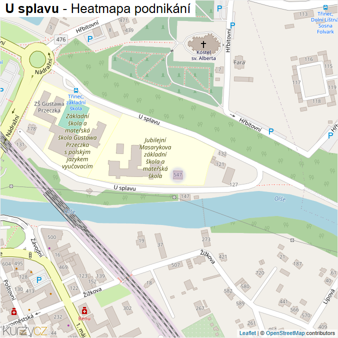 Mapa U splavu - Firmy v ulici.