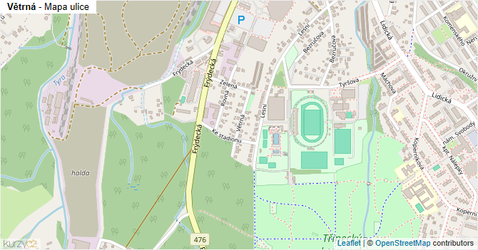 Větrná - mapa ulice