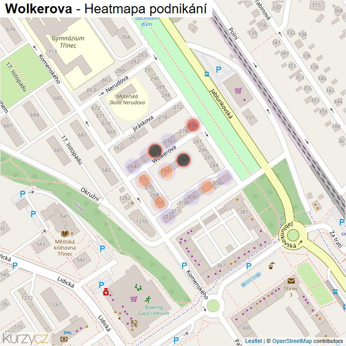 Mapa Wolkerova - Firmy v ulici.