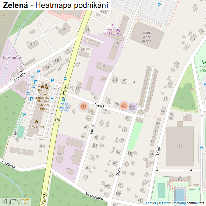 Mapa Zelená - Firmy v ulici.