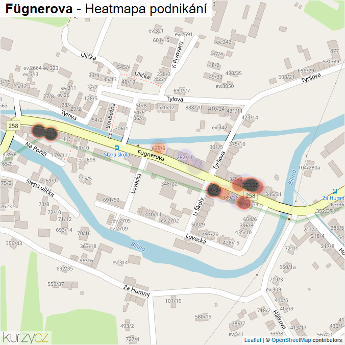 Mapa Fügnerova - Firmy v ulici.