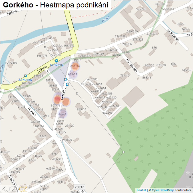 Mapa Gorkého - Firmy v ulici.