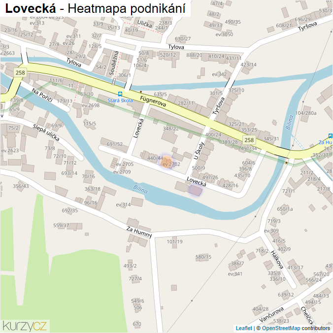 Mapa Lovecká - Firmy v ulici.