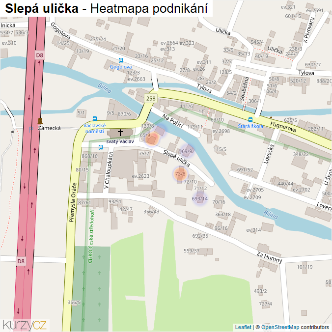 Mapa Slepá ulička - Firmy v ulici.