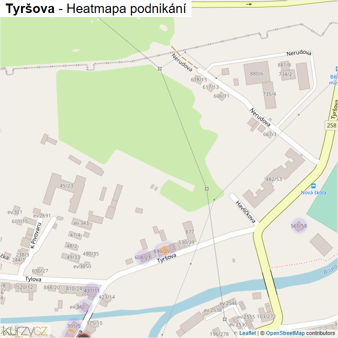 Mapa Tyršova - Firmy v ulici.