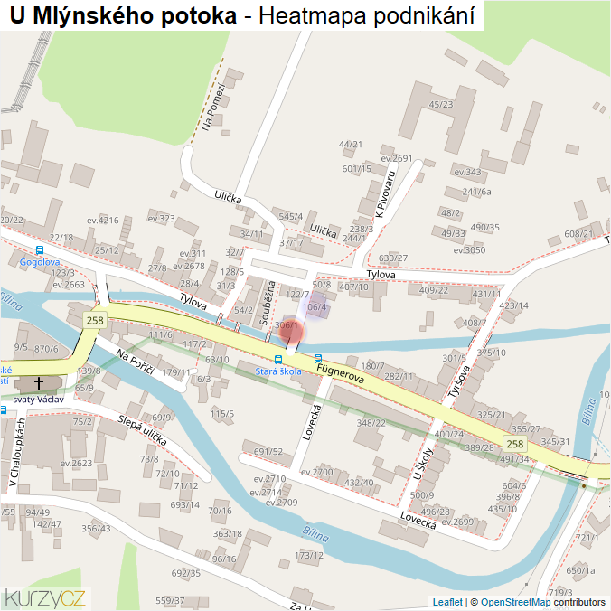 Mapa U Mlýnského potoka - Firmy v ulici.