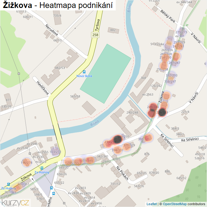 Mapa Žižkova - Firmy v ulici.