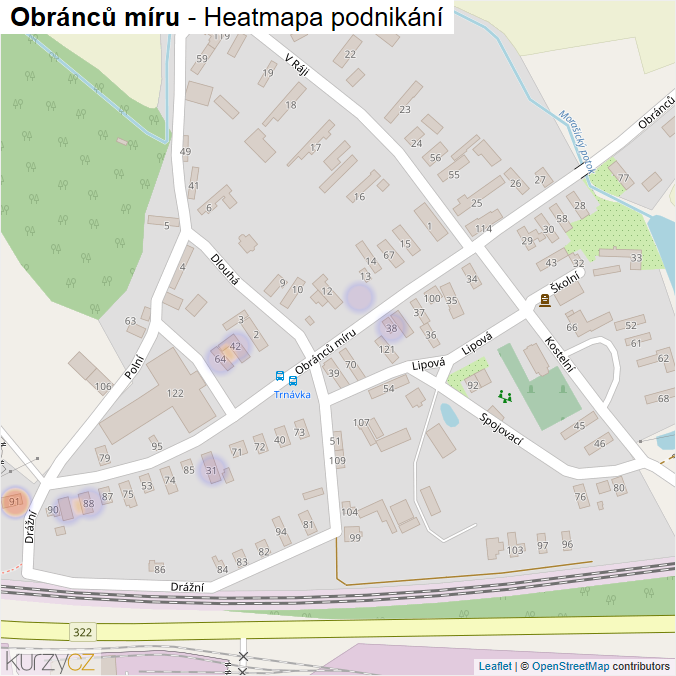 Mapa Obránců míru - Firmy v ulici.