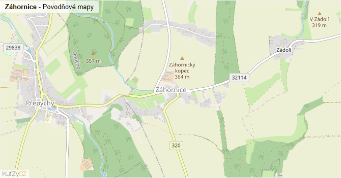 Záhornice - záplavové mapy stoleté vody