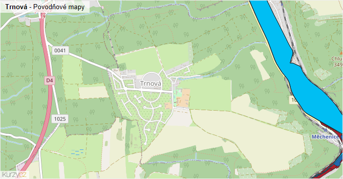 Trnová - záplavové mapy stoleté vody
