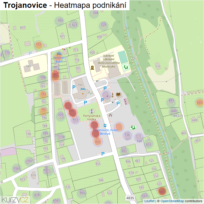 Mapa Trojanovice - Firmy v obci.