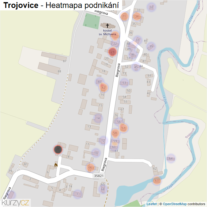 Mapa Trojovice - Firmy v části obce.