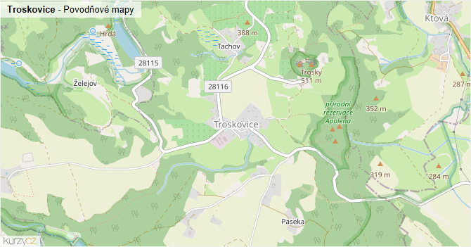 Troskovice - záplavové mapy stoleté vody