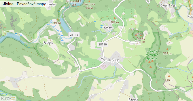 Jivina - záplavové mapy stoleté vody