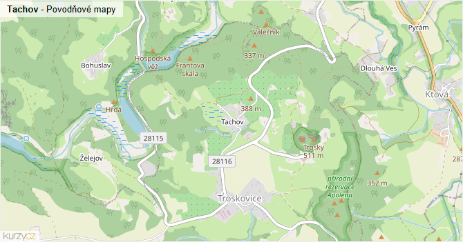 Tachov - záplavové mapy stoleté vody