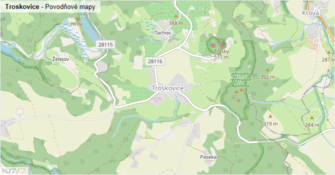 Troskovice - záplavové mapy stoleté vody