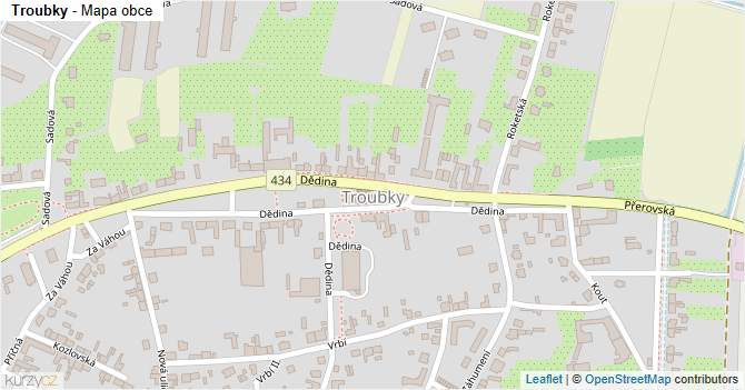Troubky - mapa obce