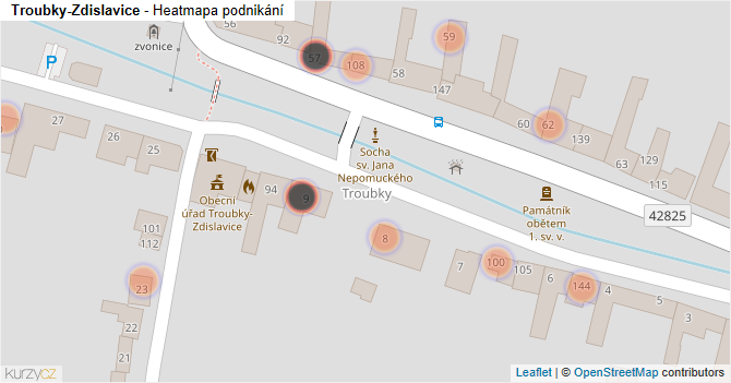 Troubky-Zdislavice - mapa podnikání