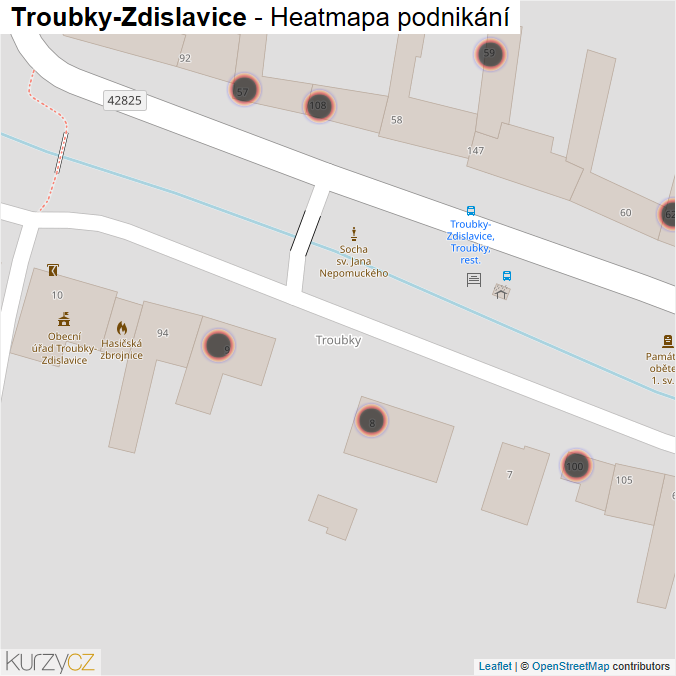 Mapa Troubky-Zdislavice - Firmy v obci.