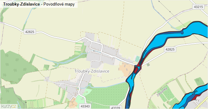 Troubky-Zdislavice - záplavové mapy stoleté vody