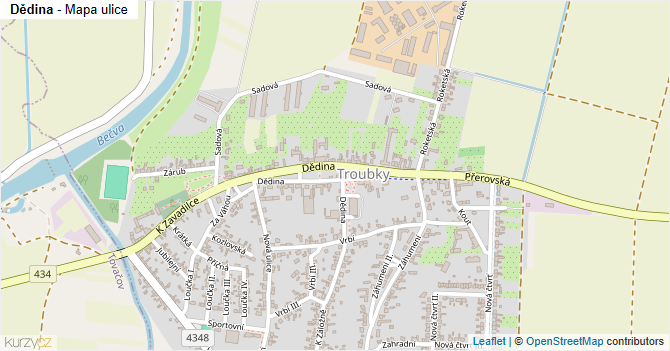 Dědina - mapa ulice